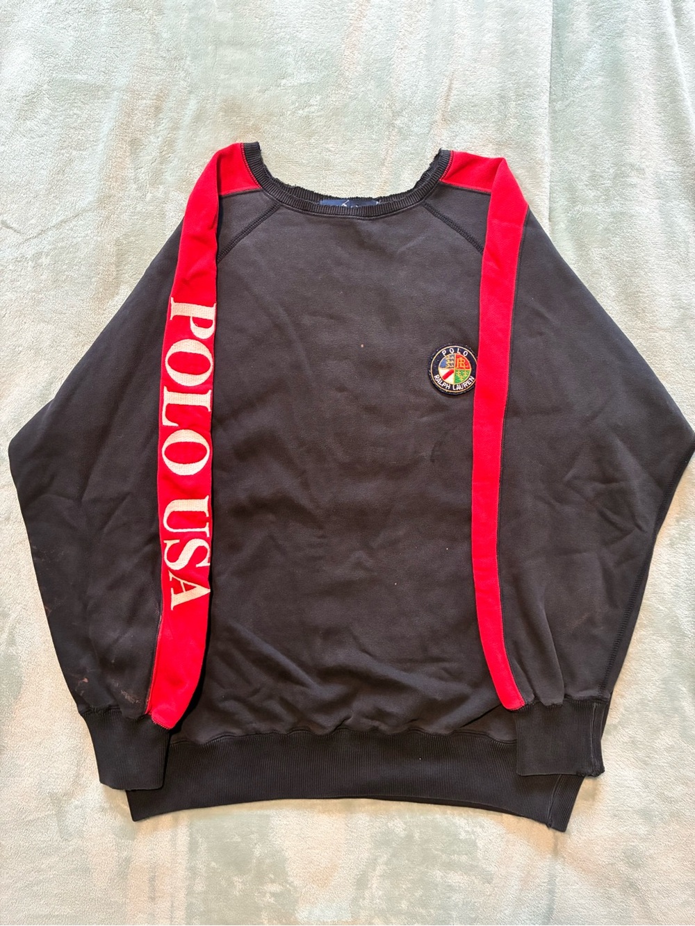 Polo by Ralph Lauren Black Crewneck with Red Shoulder Stripes
